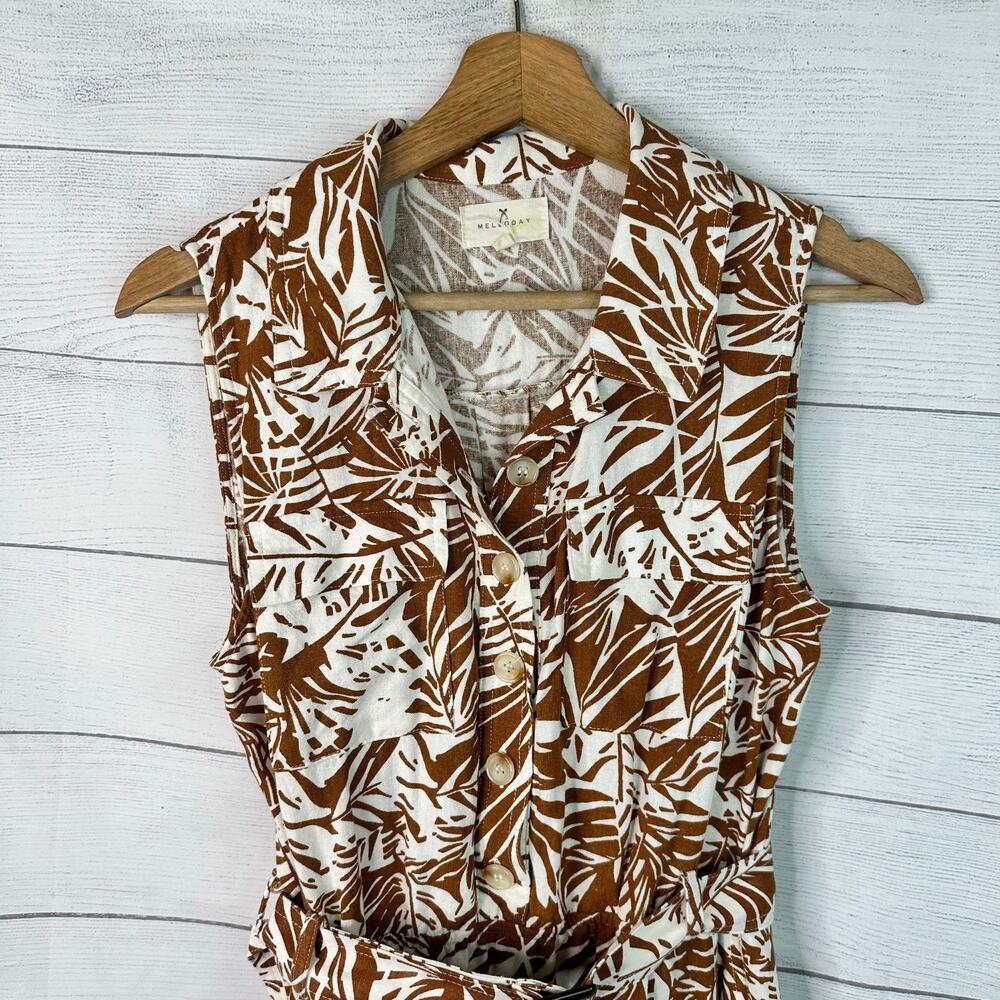 Melloday Womens size Medium Linen Blend Safari Tropical Belted  Midi Dress - Picture 3 of 9